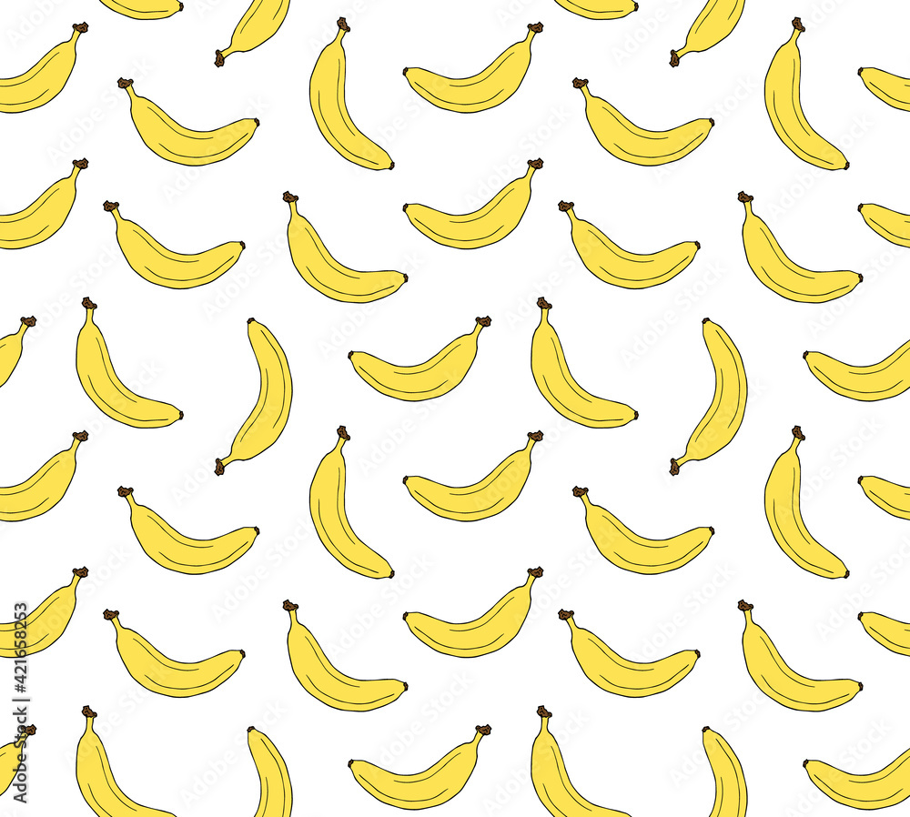 Vector seamless pattern of colored hand drawn doodle sketch banana isolated on white background