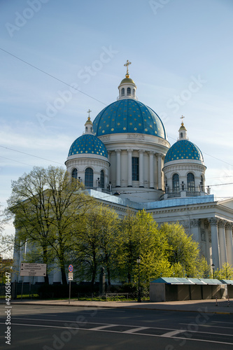 View of Trinity-Izmailovsky Cathedral in Saint Petersburg Russia on a sunny day