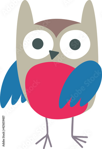 Clipart Cute funny gray with a red belly owl. Children s print with a bird owl. Print for the children s room. Pastel color. Retro style. Decor for decoration. Vector illustration in cartoon style.