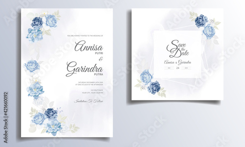  Beautiful floral frame wedding invitation card template Premium Vector