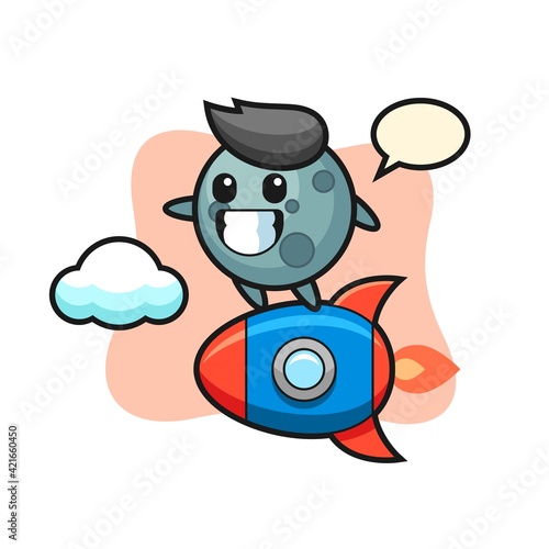 Asteroid mascot character riding a rocket