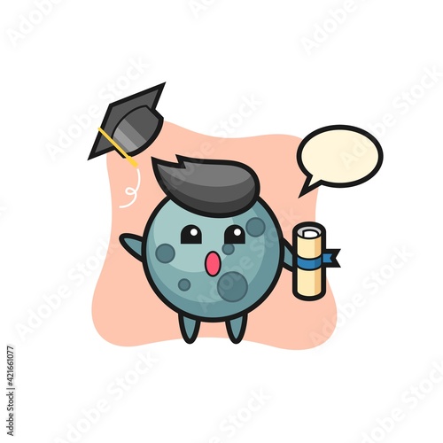 Illustration of asteroid cartoon throwing the hat at graduation
