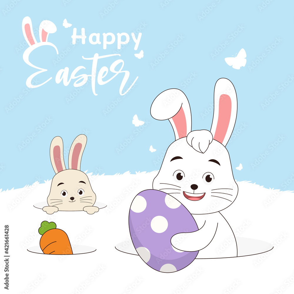 Easter background with rabbit hugging egg Easter background with rabbit hugging egg