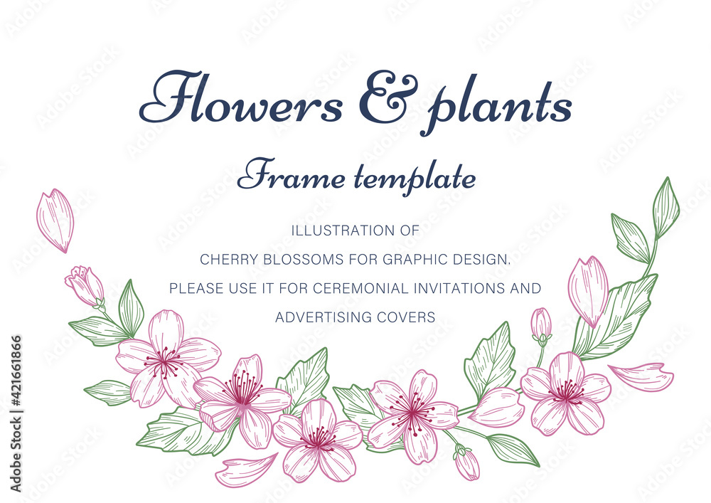 Cherry blossoms and plants Frame template