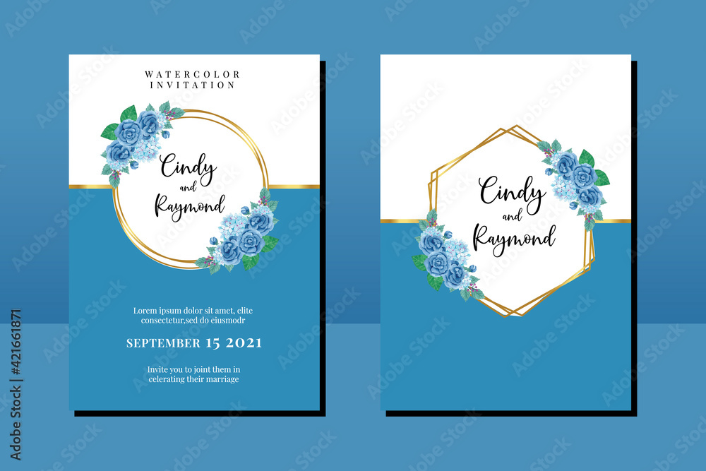 Fototapeta premium Wedding invitation frame set, floral watercolor hand drawn Rose Flower design Invitation Card Template
