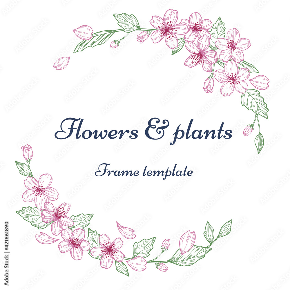 Cherry blossoms and plants Frame template
