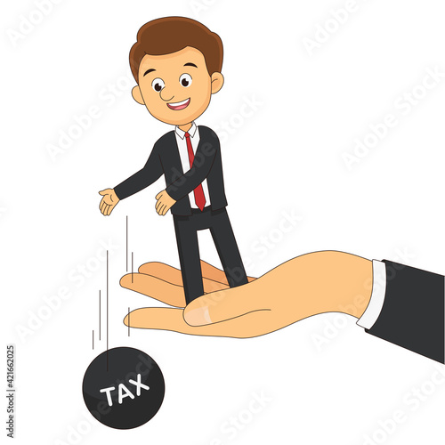 Big handheld Happy Young Businessman Paid Tax
