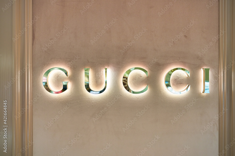 BERLIN, GERMANY - CIRCA SEPTEMBER, 2019: close up shot of Gucci sign seen  at the Kaufhaus des Westens (KaDeWe) department store in Berlin. Stock  Photo | Adobe Stock