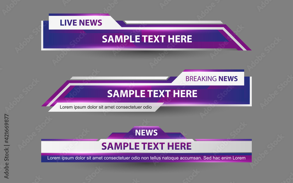 Obraz premium Set collection vector of Broadcast News Lower Thirds Template layout design banner for bar Headline news title, sport game in Television, Video and Media Channel