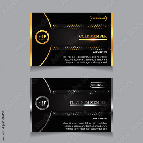 Vector VIP golden and platinum card. Black geometric pattern background with premium design. Luxury and elegant graphic template layout for vip member