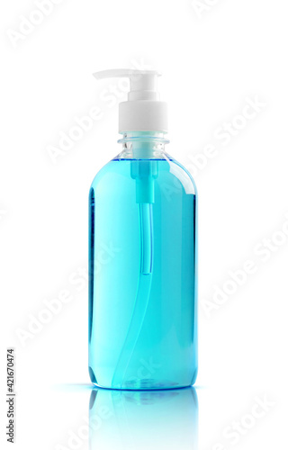 Alcohol gel hand sanitizer in clear pump bottle for product design mock-up