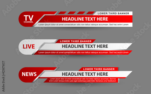 Set collection vector of Broadcast News Lower Thirds Template layout design banner for bar Headline news title, sport game in Television, Video and Media Channel