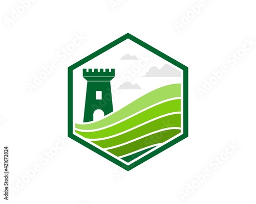 Hexagonal shape with fortress in the green farm