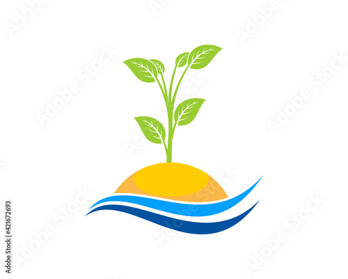Planting tree with swoosh water underneath