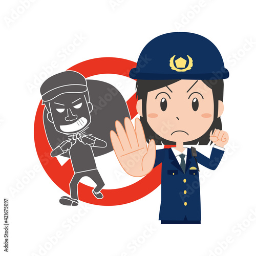 泥棒にストップをかける女性警察官