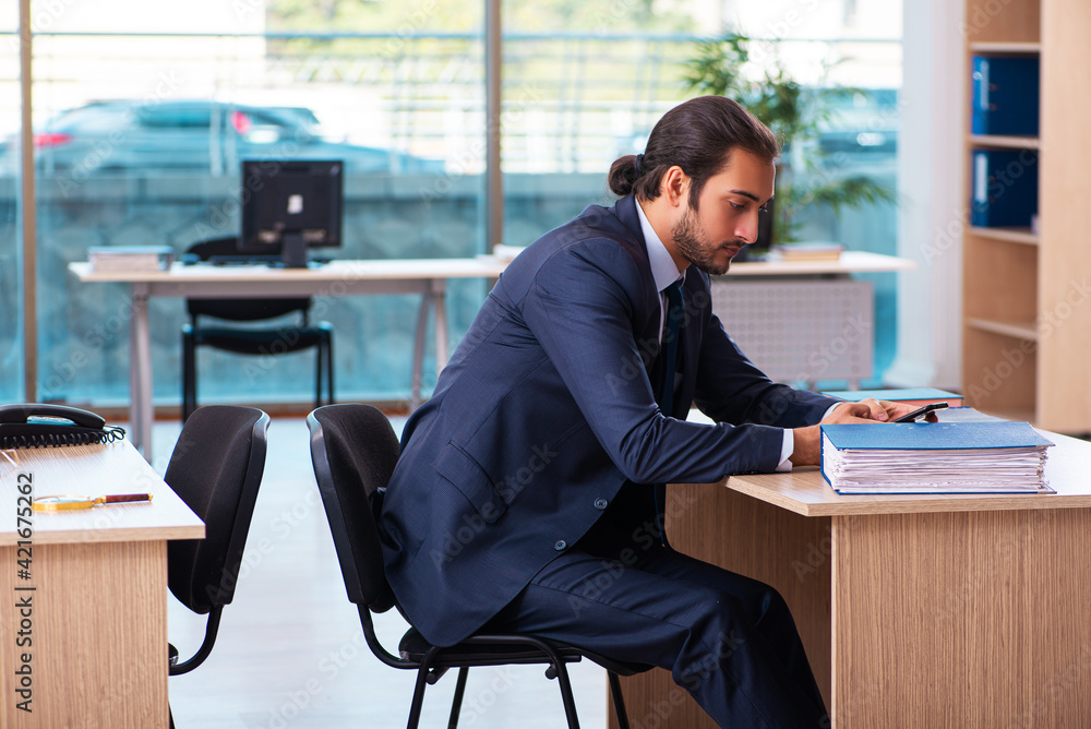 Young male employee working in the office Young male employee working in the office