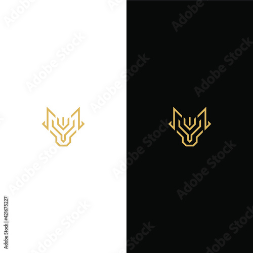 Elegant stylized wolf head logo. A great brand for companies