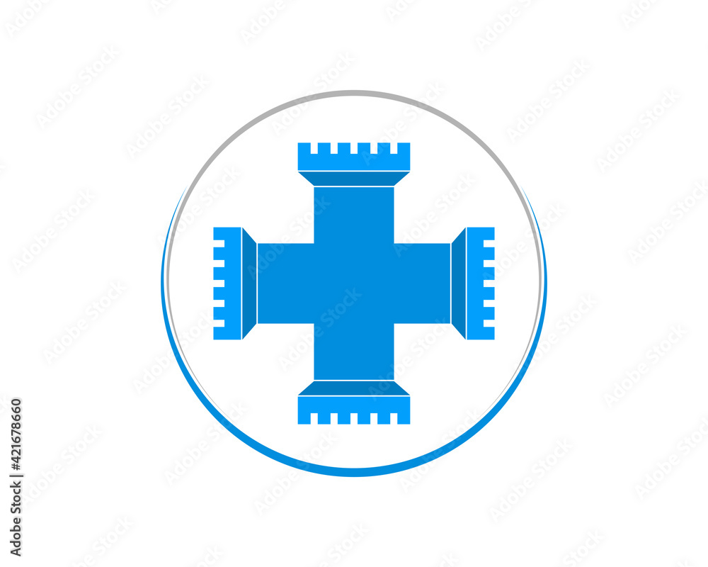 Four fortress forming a plus medical symbol shape Four fortress forming a plus medical symbol shape