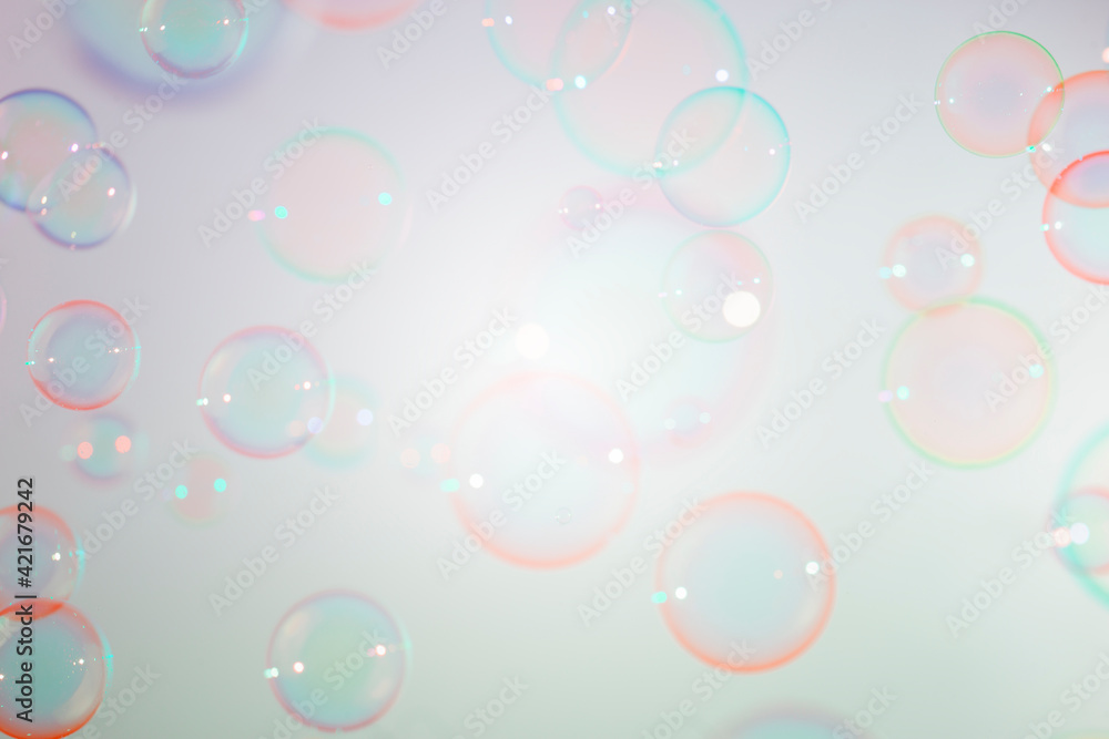Beautiful transparent colorful soap bubbles background.	