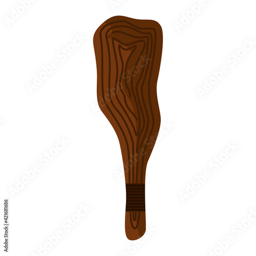 Truncheon of stone age on white background.Bludgeon from wood in flat style.