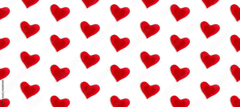 Love background made of red hearts on pastelle background, wedding, valentines day, Abstract background, pop art