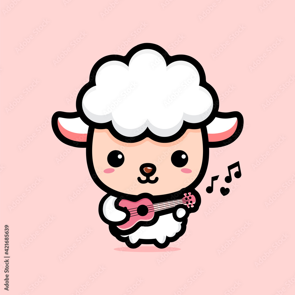 vector design of cute cartoon sheep playing guitar vector design of cute cartoon sheep playing guitar