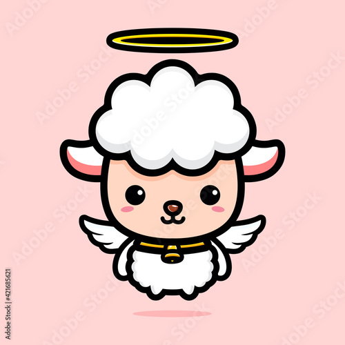vector design of cute cartoon sheep being angel
