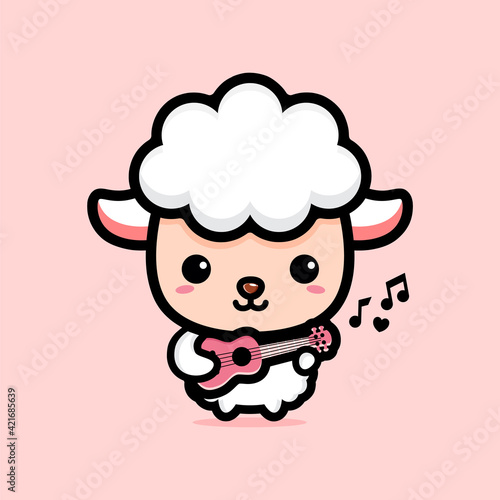 vector design of cute cartoon sheep playing guitar