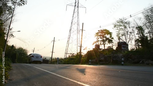 Beautiful green road in countryside, Landscape road with green forest, Main road on the mountain
