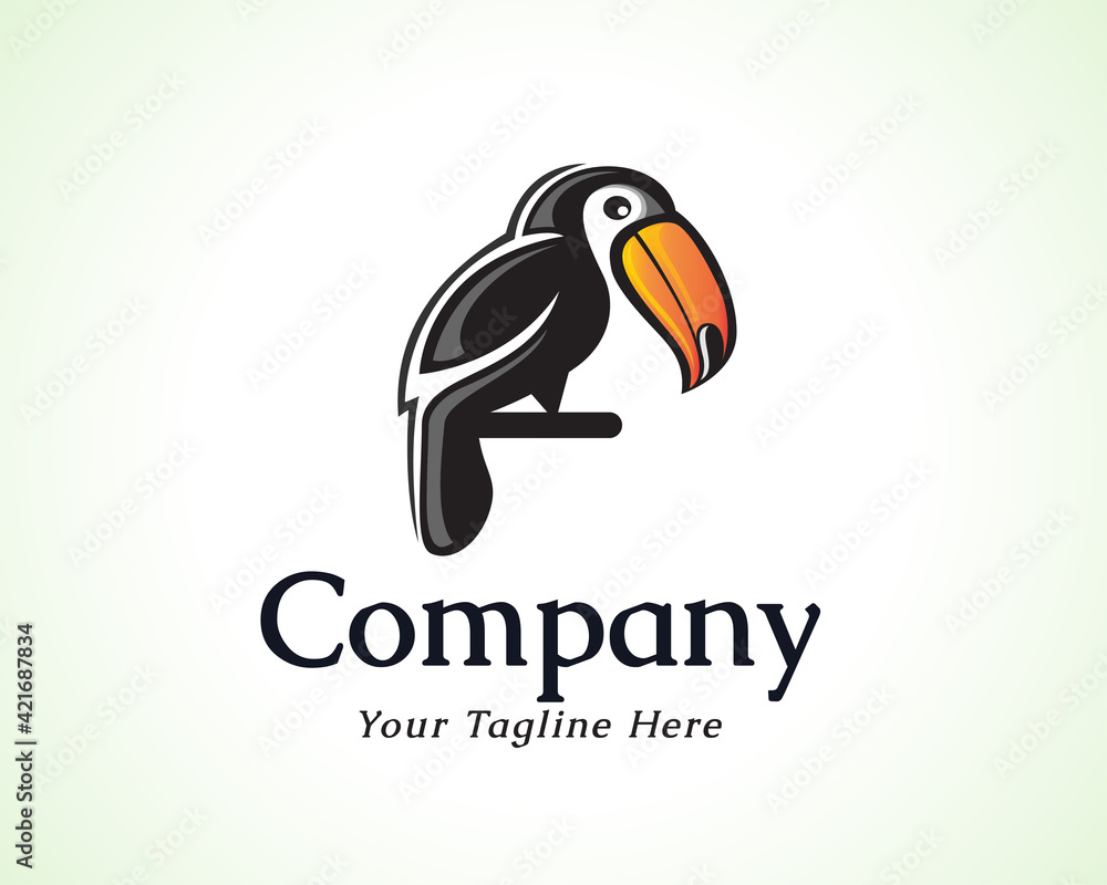 Obraz premium toucan bird perch look back logo symbol design illustration inspiration