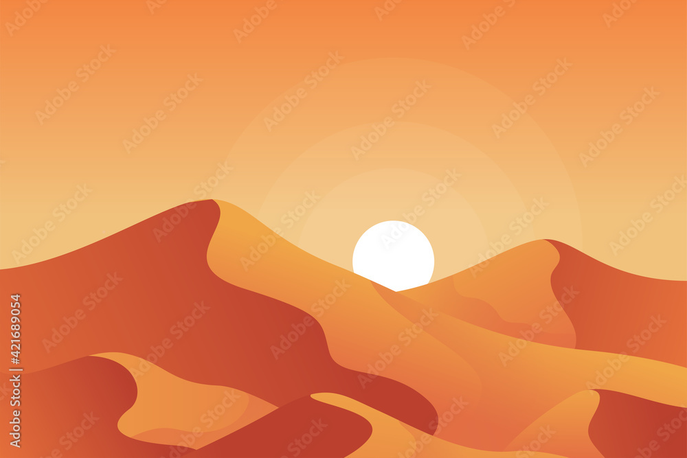 Seamless Wild West desert landscape background for game in cartoon style. Vector illustration with sunset panorama and camel for video conference or ramadan background, banner and poster.