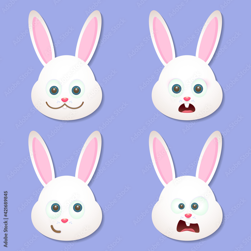 cute bunny rabbit mascot with various kinds of expressions set collection	
