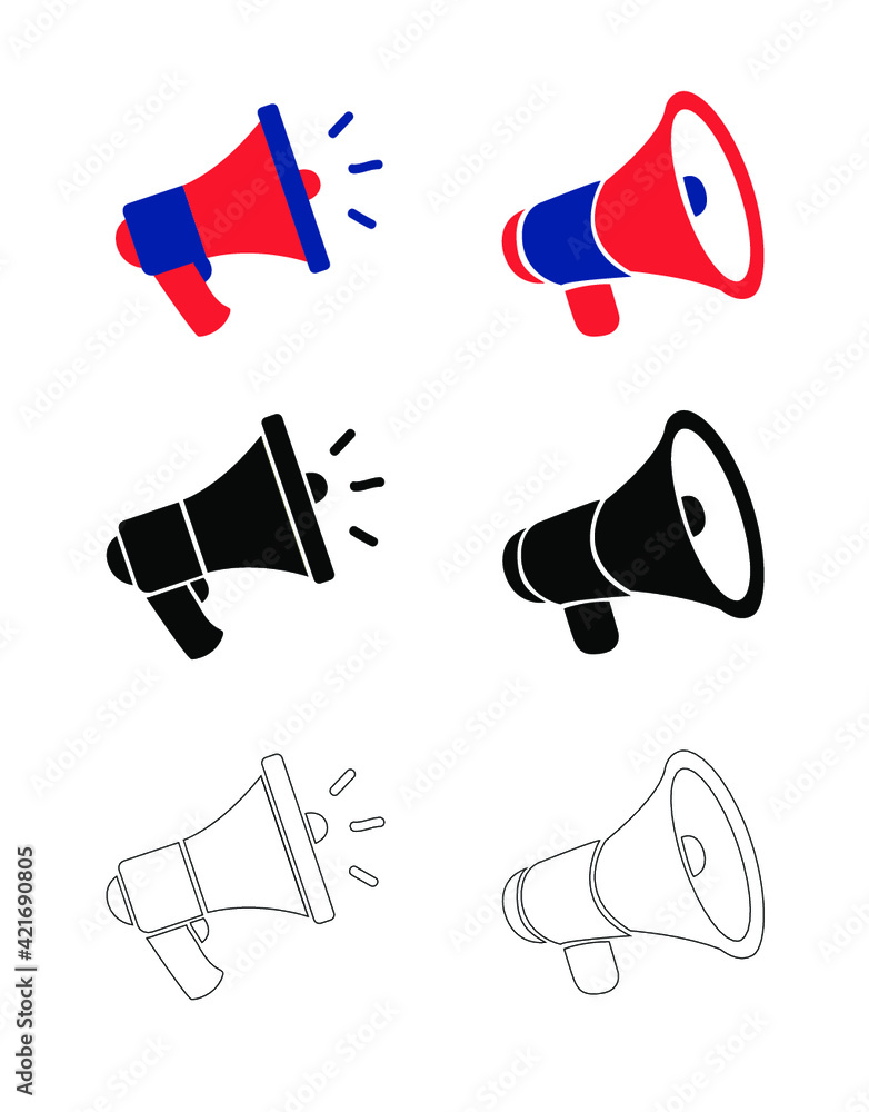 Icono, vector lineal de megáfono, altavoz