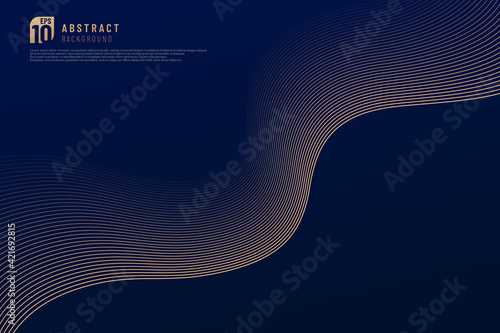 Abstract golden wavy pattern design on dark background with copy space. Modern futuristic template. Vector illustration