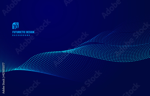 Abstract dot particle of blue design element on dark background. Technology futuristic concept. Vector illustration