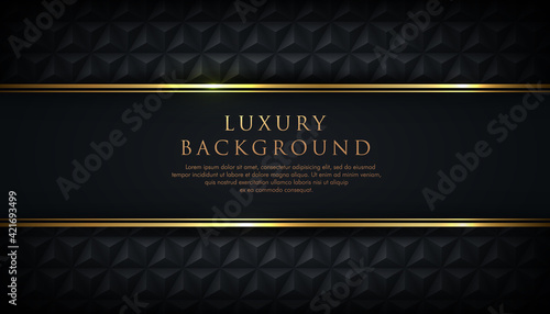 Luxury black stripe with gold border on the dark geometric background. VIP invitation banner. Premium and elegant. Vector illustration.