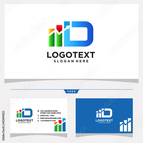 Letter D Chart Bar Logo Design and Business Card Vector Graphic