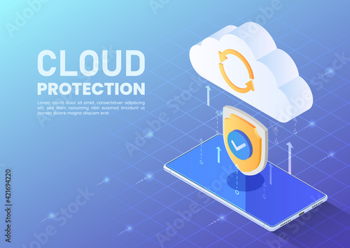 Isometric Shield Protecting Data Tranfer From Smartphone to Cloud