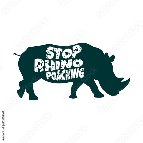 stop animal cruelty abuse Rhinoceros wildlife flat design vector illustration