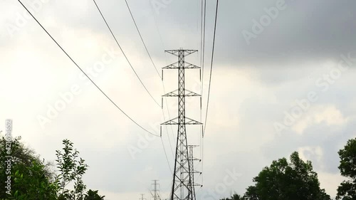 Electricity pole with silhouette sunset sky, Electricity pylon with shadow of tree in dawn time