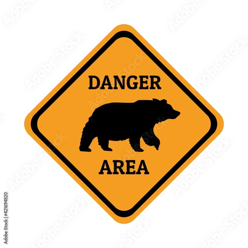 bear animal warning traffic sign flat design vector illustration
