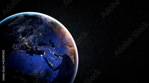 Planet earth globe view from space showing realistic earth surface and world map as in outer space point of view . Elements of this image furnished by NASA planet earth from space photos. photo