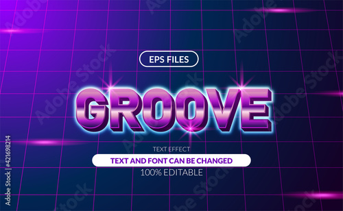 groove retro 80s with purple neon color editable text effect. eps vector file.