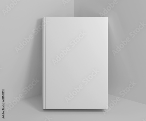 White Hard Cover Book Mockup, Magazine, Book, Booklet, Brochure, 3D Rendered on light gray background 