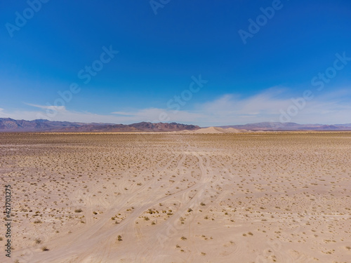 Aerial view of the Amargosa Sand Dunes in a hot day