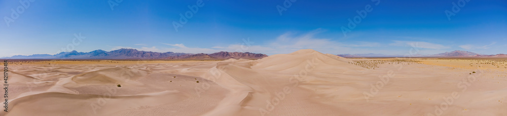 Aerial view of the Amargosa Sand Dunes in a hot day