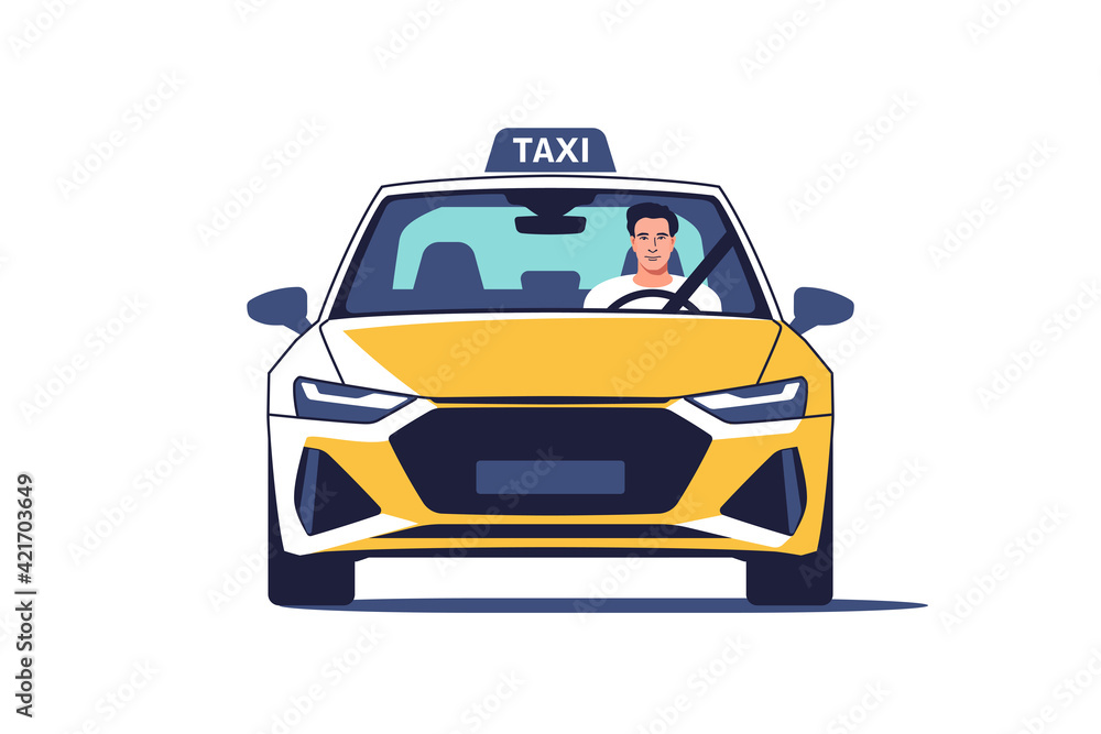 taxi-driver-on-a-front-seat-a-front-view-of-a-taxi-cab-vector