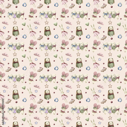 Seamless pattern with cute bunny. Background for kids. Lovely rabbits.