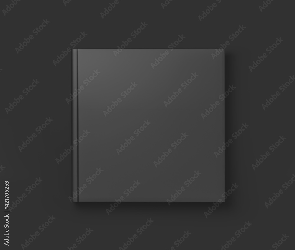 Black Square Hard Cover Book Mockup,  Magazine, Book, Booklet, Brochure, 3D Rendered on Dark background	