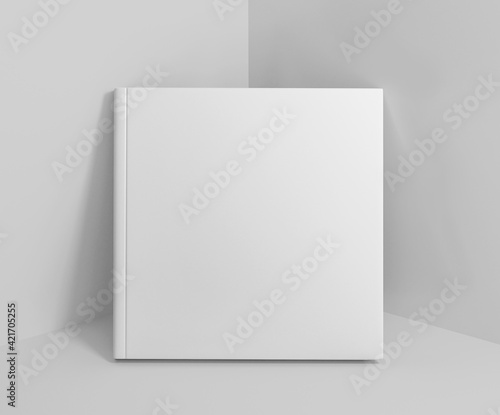 White Square Hard Cover Book Mockup, Magazine, Book, Booklet, Brochure, 3D Rendered on light gray background 